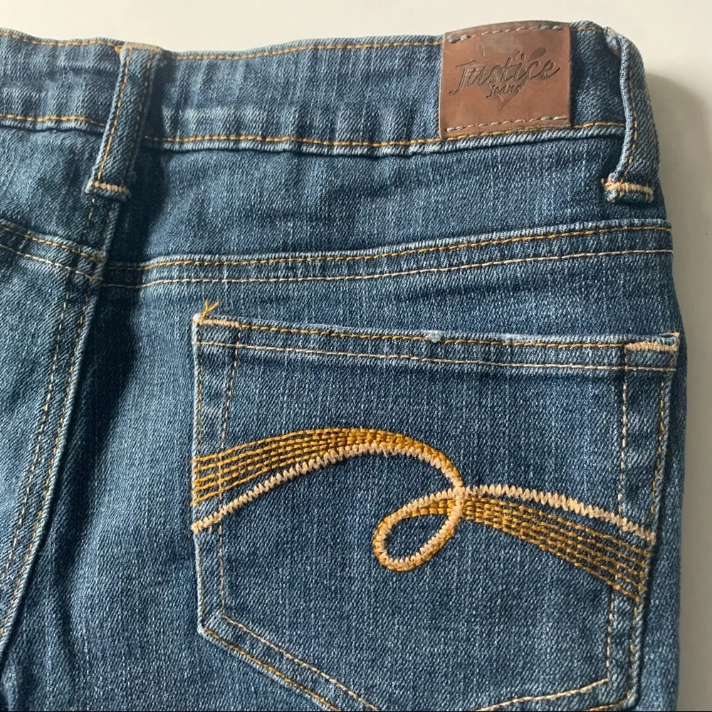JUSTICE Jean Shorts Simply Low Glitter Embroidered Blue Denim Girls Size 14R